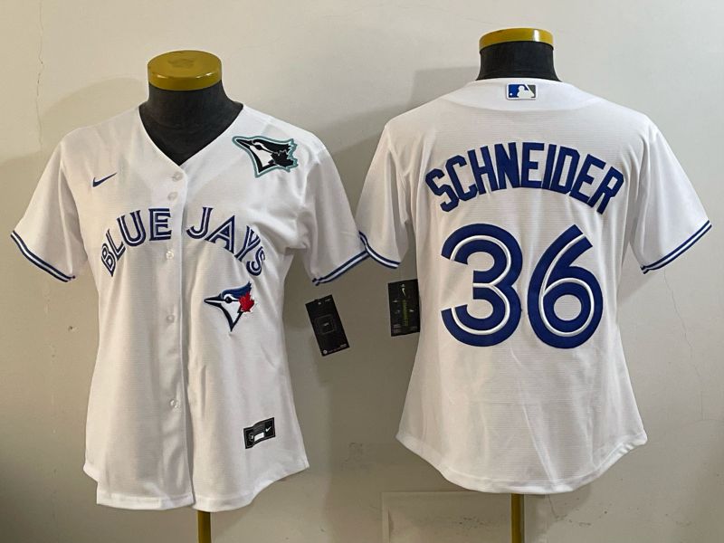 Women 2025 Nike Toronto Blue Jays #36 Schneider White Game MLB Jersey 04